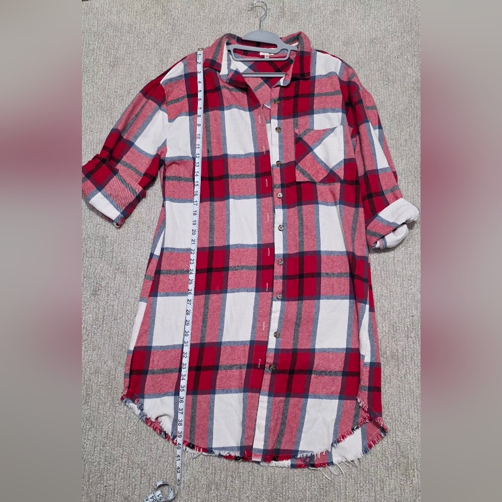 Women's Red and White Plaid Button Down Shirt